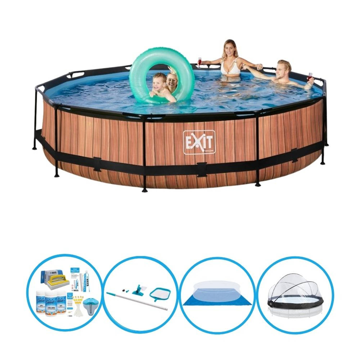 EXIT Toys Exit Zwembad Timber Style - ø360x76 Cm - Frame Pool - Zwembadpakket - Bruin