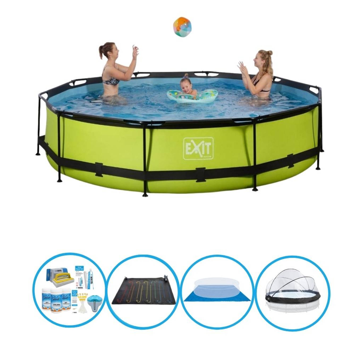 EXIT Toys Exit Zwembad Lime - ø360x76 Cm - Frame Pool - Met Bijbehorende Accessoires - Groen