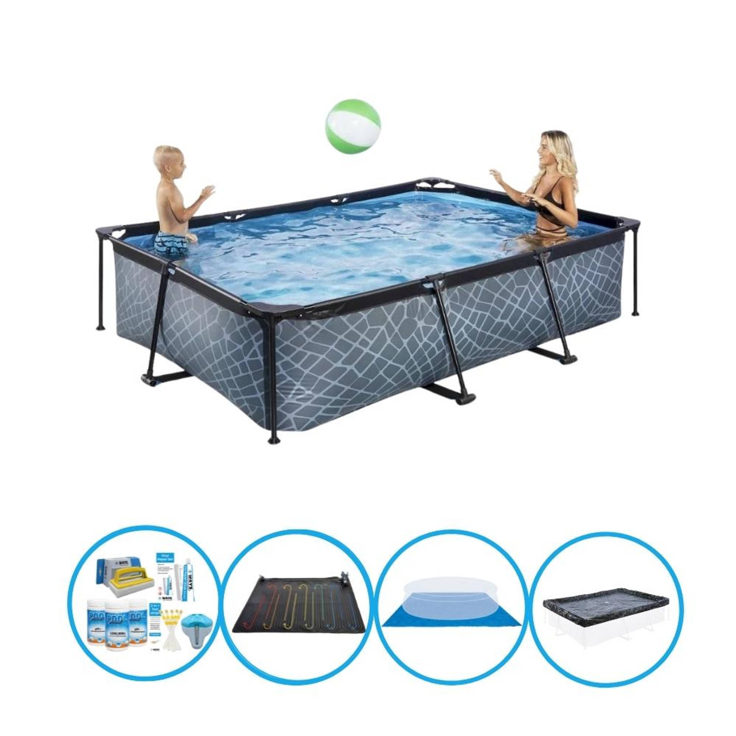 EXIT Toys Exit Zwembad Stone Grey - Frame Pool 300x200x65 Cm - Met Bijbehorende Accessoires - Grijs