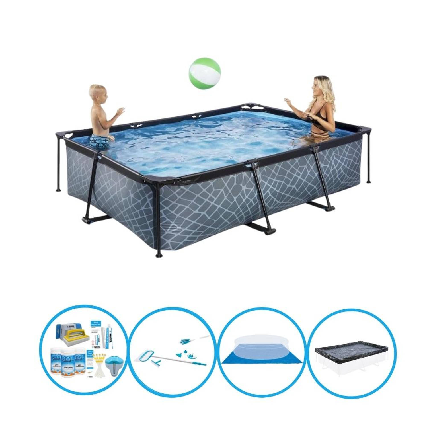 EXIT Toys Exit Zwembad Stone Grey - Frame Pool 300x200x65 Cm - Compleet Zwembadpakket - Grijs