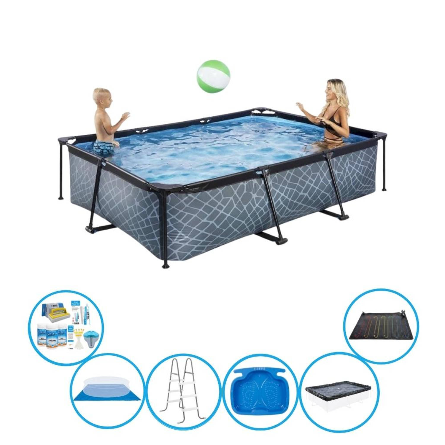 EXIT Toys Exit Zwembad Stone Grey - Frame Pool 300x200x65 Cm - Inclusief Toebehoren - Grijs