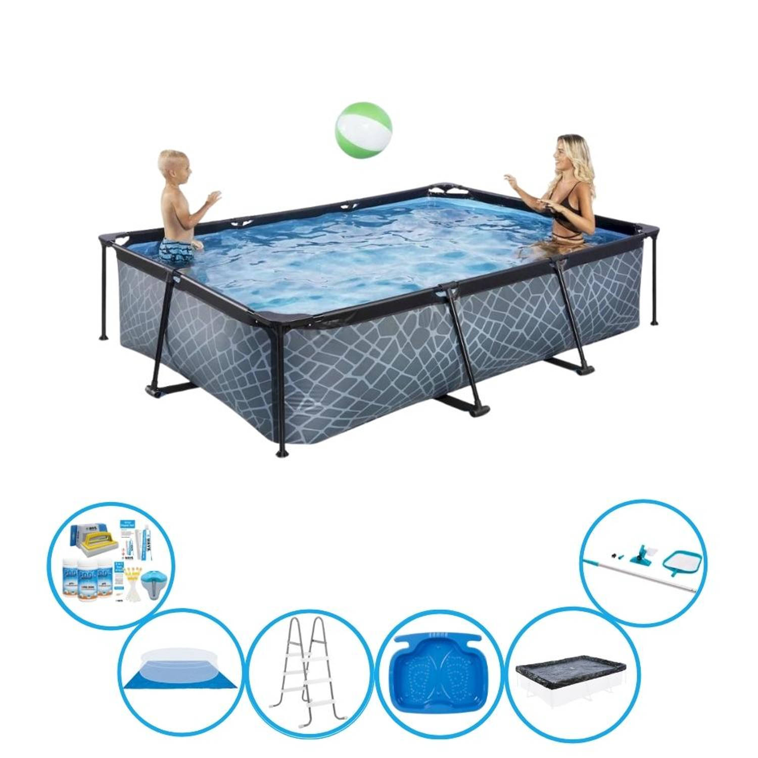 EXIT Toys Exit Zwembad Stone Grey - Frame Pool 300x200x65 Cm - Met Toebehoren - Grijs