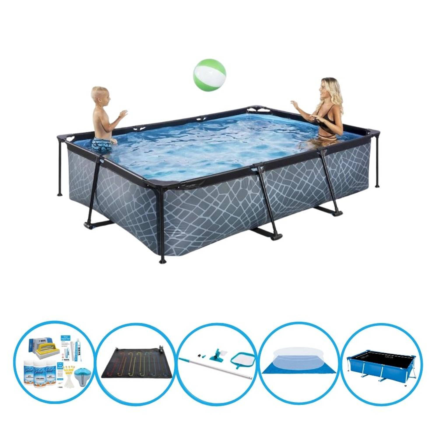 EXIT Toys Exit Zwembad Stone Grey - Frame Pool 300x200x65 Cm - Zwembad Bundel - Grijs