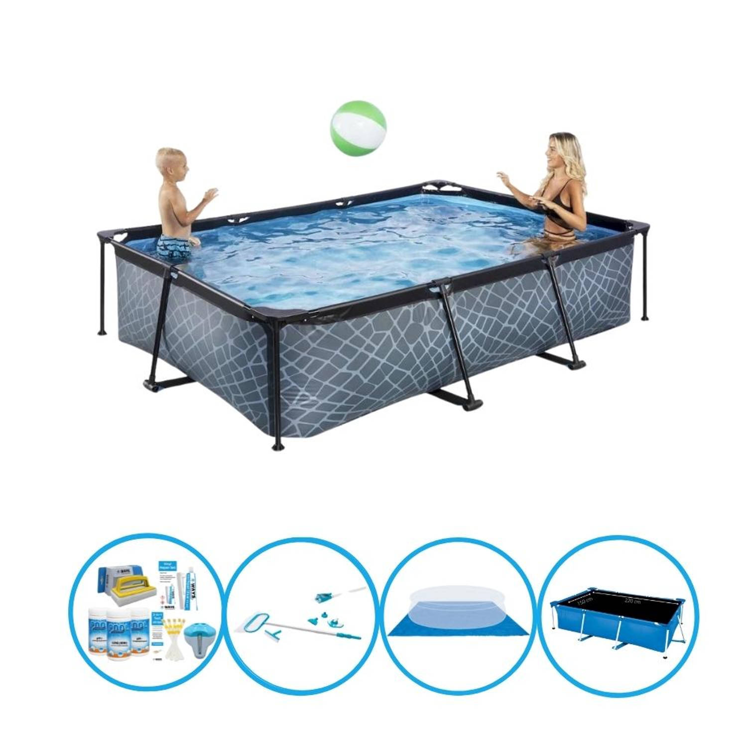 EXIT Toys Exit Zwembad Stone Grey - Frame Pool 300x200x65 Cm - Plus Accessoires - Grijs