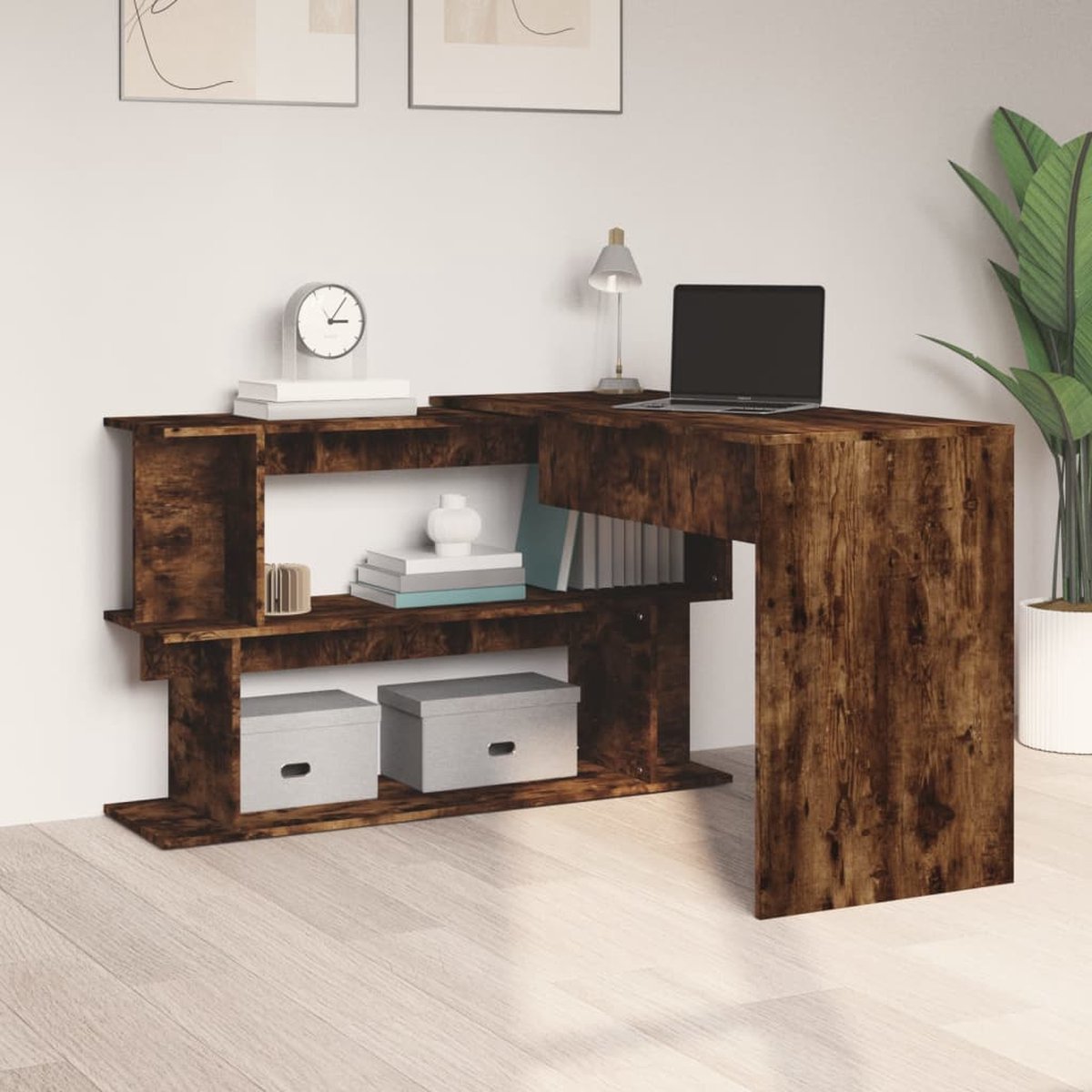 Vidaxl Hoekbureau 200x50x76 Cm Bewerkt Hout Gerookt Eikenkleur - Bruin