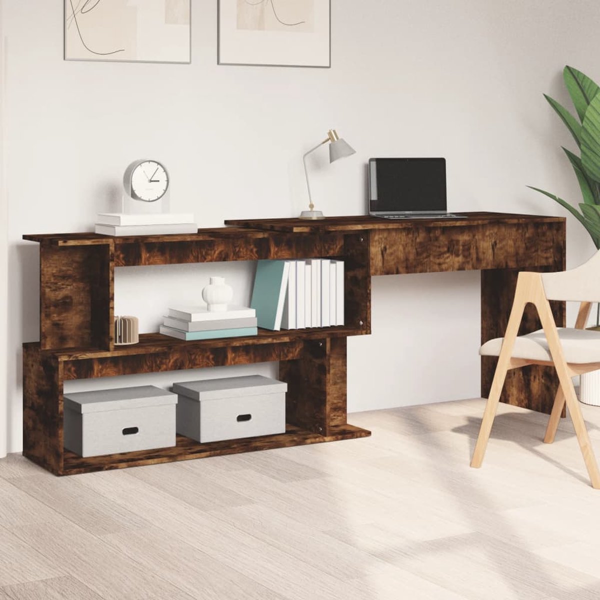 Vidaxl Hoekbureau 200x50x76 Cm Bewerkt Hout Gerookt Eikenkleur - Bruin