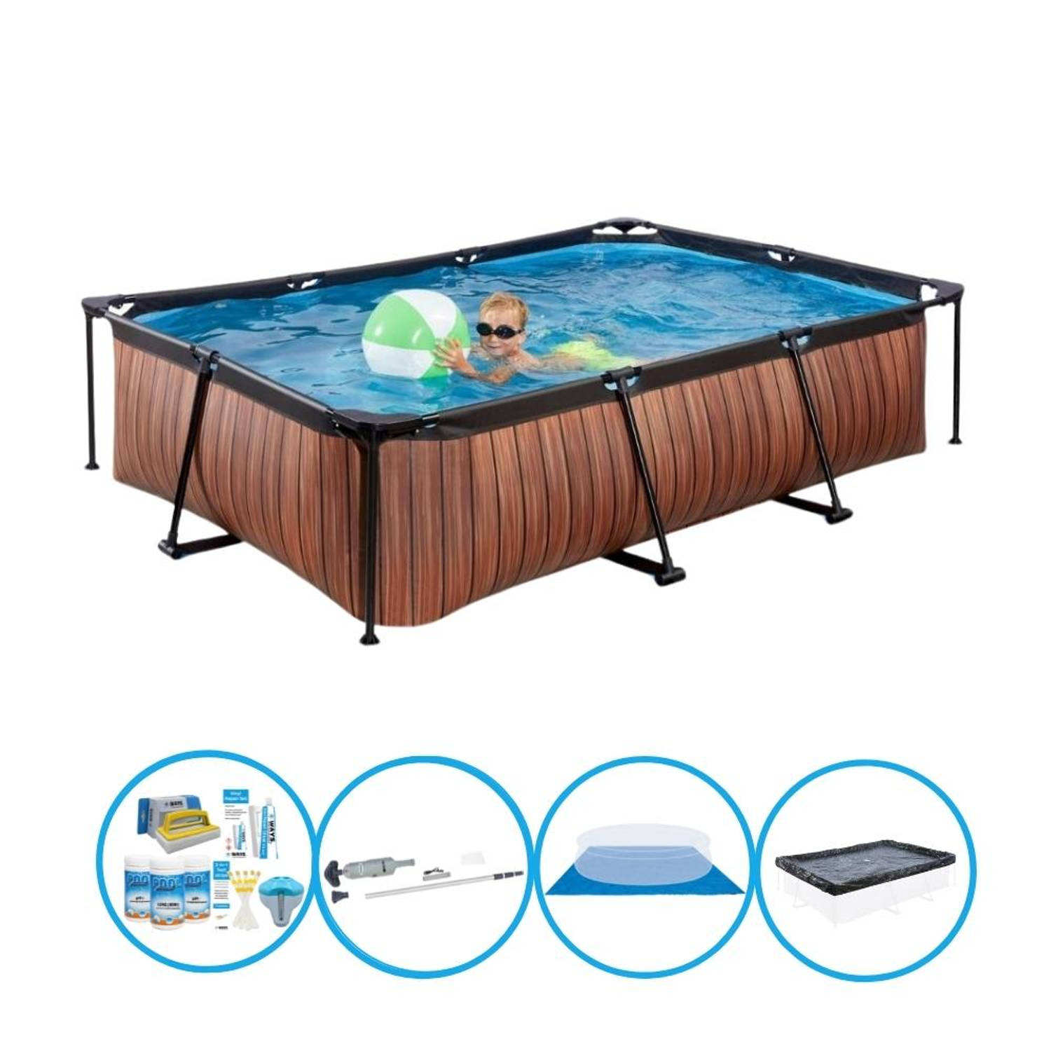 EXIT Toys Exit Zwembad Timber Style - Frame Pool 300x200x65 Cm - Complete Zwembadset - Bruin