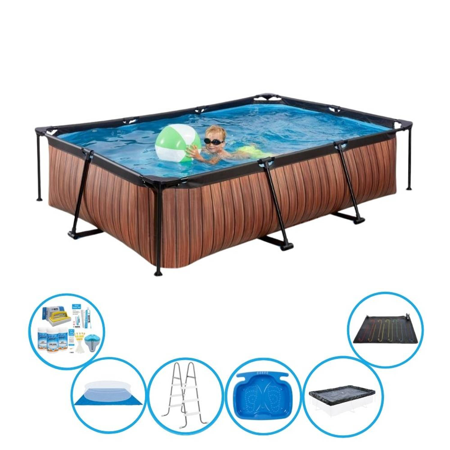 EXIT Toys Exit Zwembad Timber Style - Frame Pool 300x200x65 Cm - Inclusief Toebehoren - Bruin