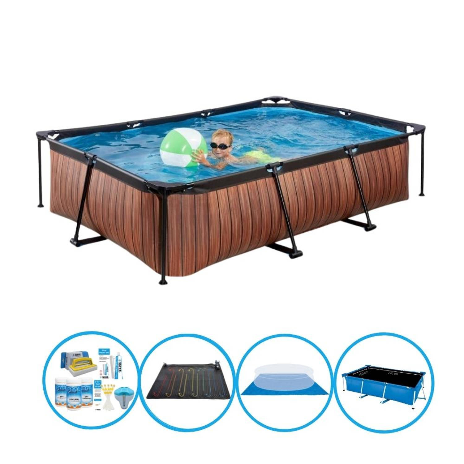 EXIT Toys Exit Zwembad Timber Style - Frame Pool 300x200x65 Cm - Combi Deal - Bruin