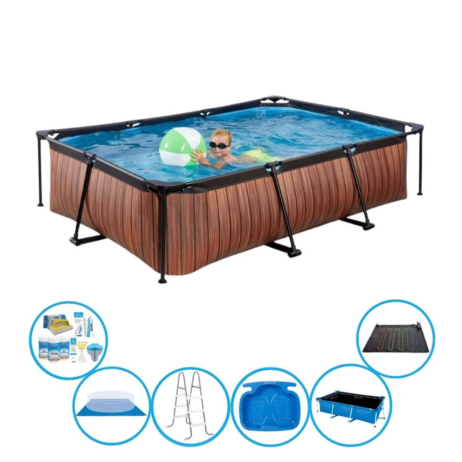 EXIT Toys Exit Zwembad Timber Style - Frame Pool 300x200x65 Cm - Plus Toebehoren - Bruin