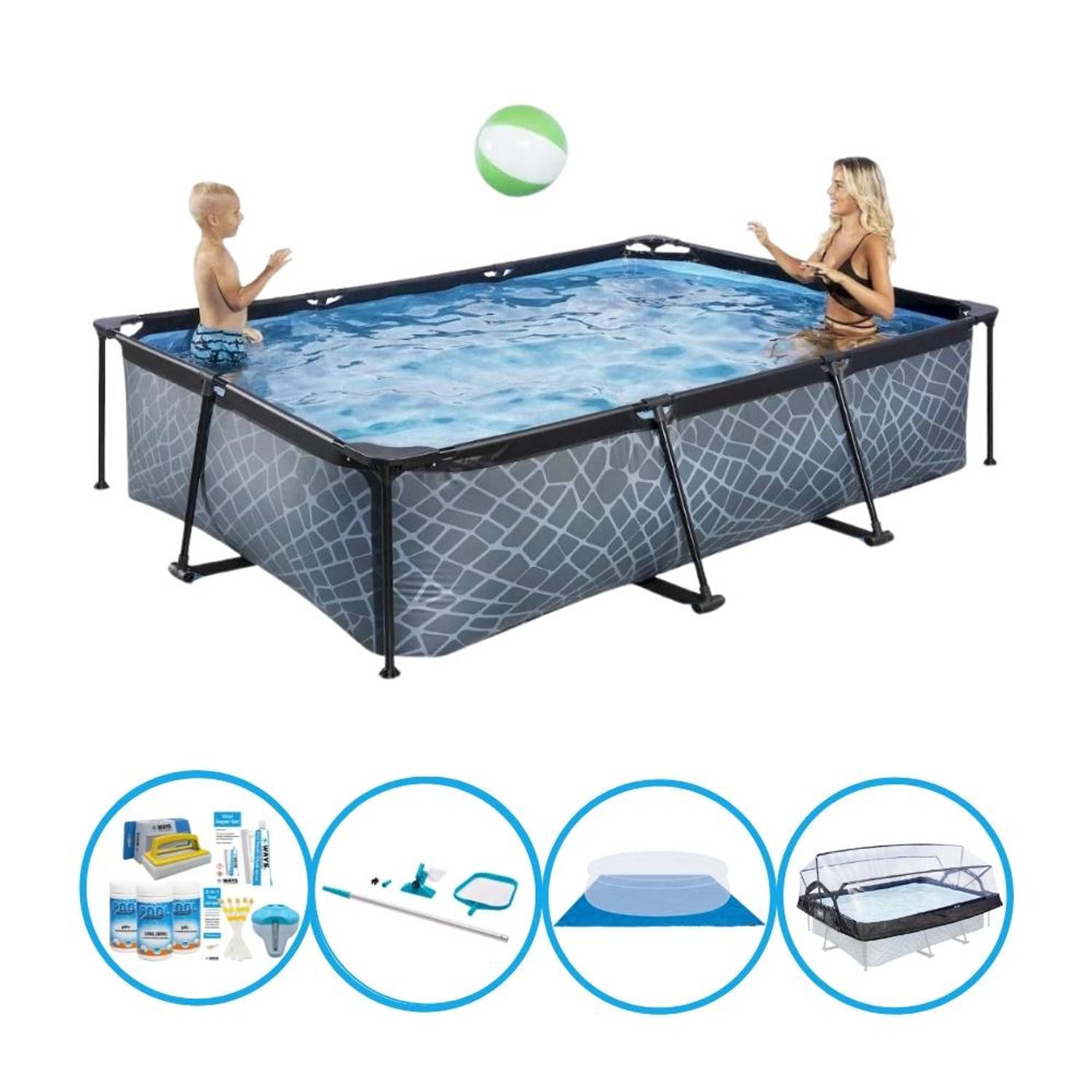 EXIT Toys Exit Zwembad Stone Grey - 300x200x65 Cm - Frame Pool - Zwembadpakket - Grijs