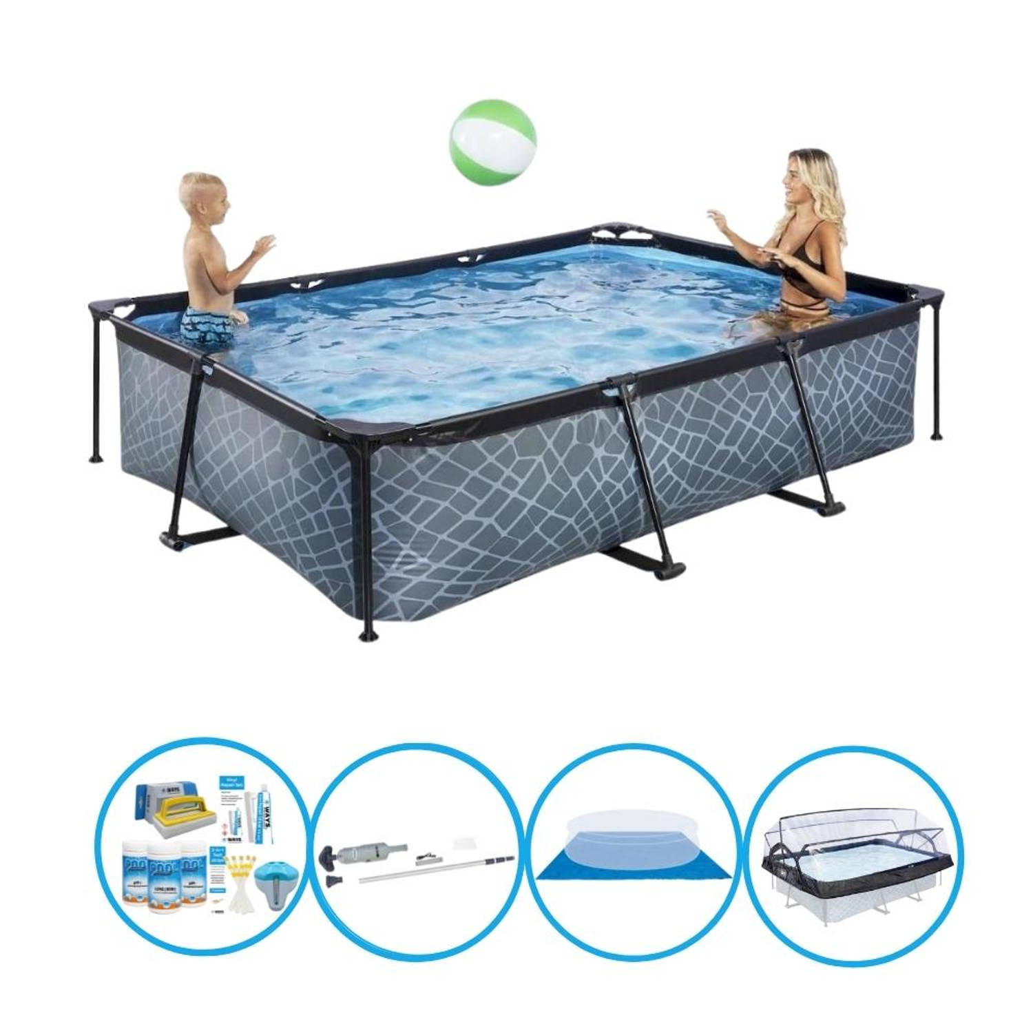 EXIT Toys Exit Zwembad Stone Grey - 300x200x65 Cm - Frame Pool - Complete Zwembadset - Grijs