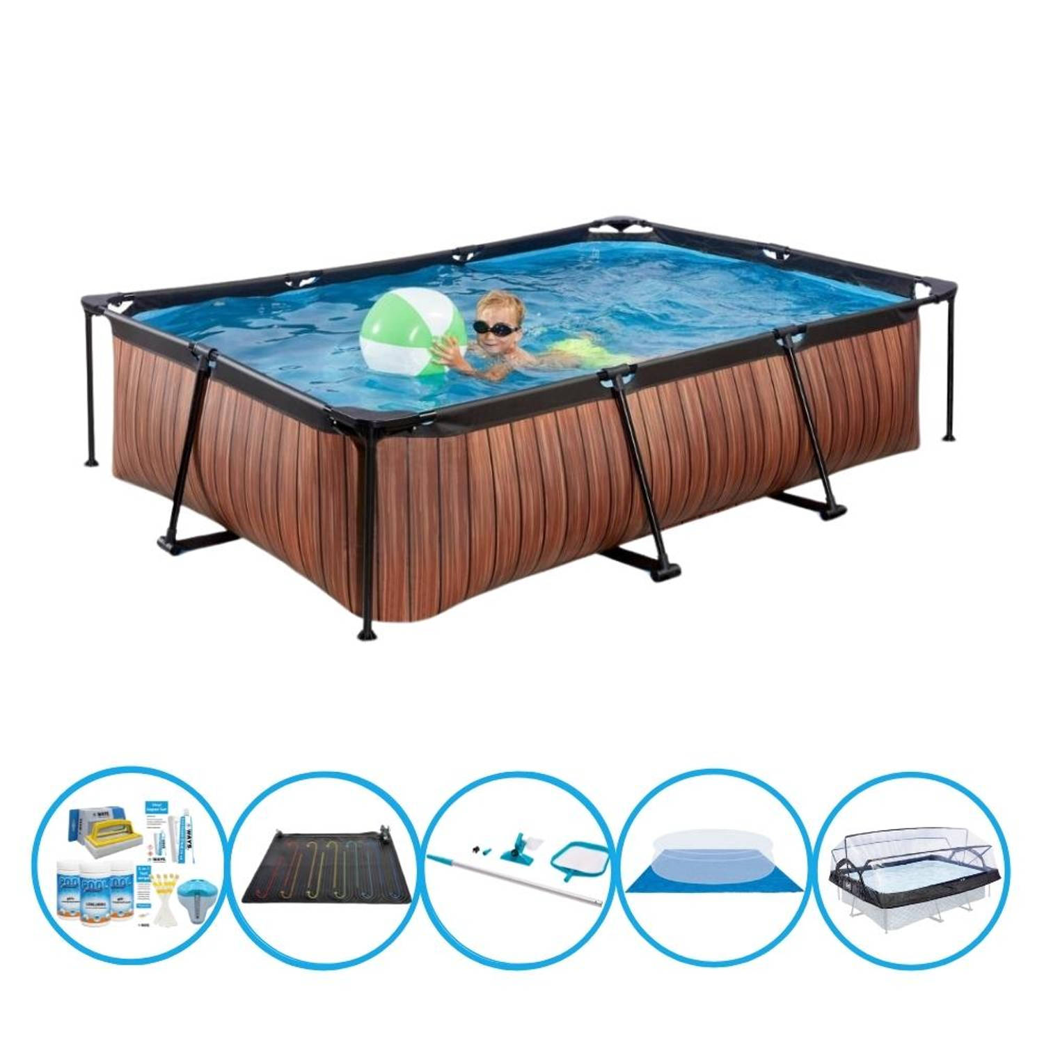 EXIT Toys Exit Zwembad Timber Style - 300x200x65 Cm - Frame Pool - Inclusief Accessoires - Bruin
