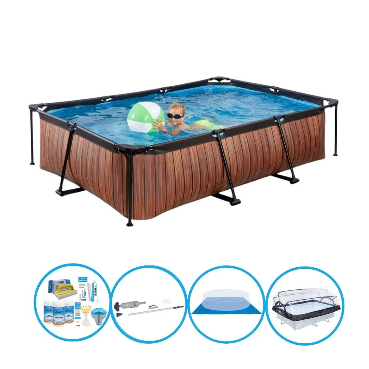 EXIT Toys Exit Zwembad Timber Style - 300x200x65 Cm - Frame Pool - Complete Zwembadset - Bruin