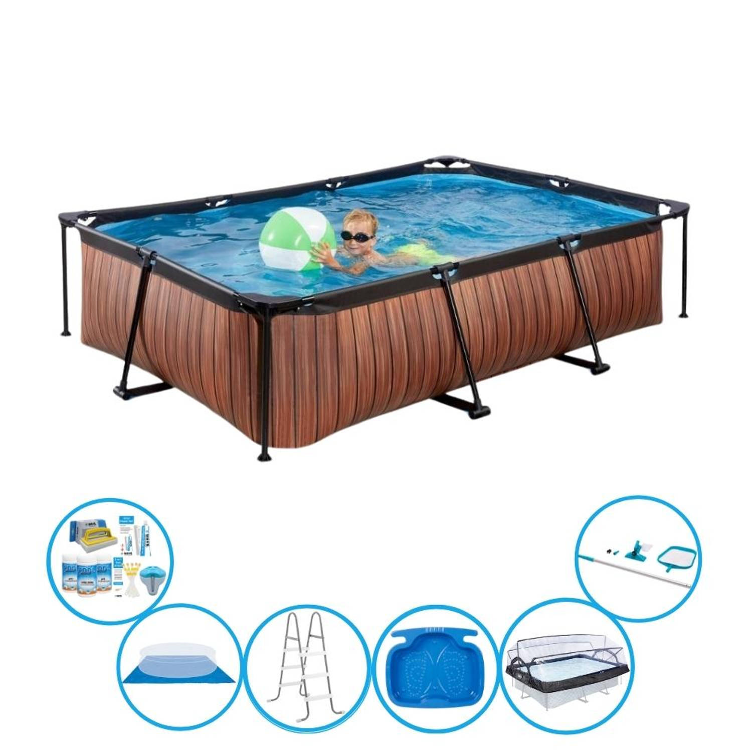 EXIT Toys Exit Zwembad Timber Style - 300x200x65 Cm - Frame Pool - Met Toebehoren - Bruin