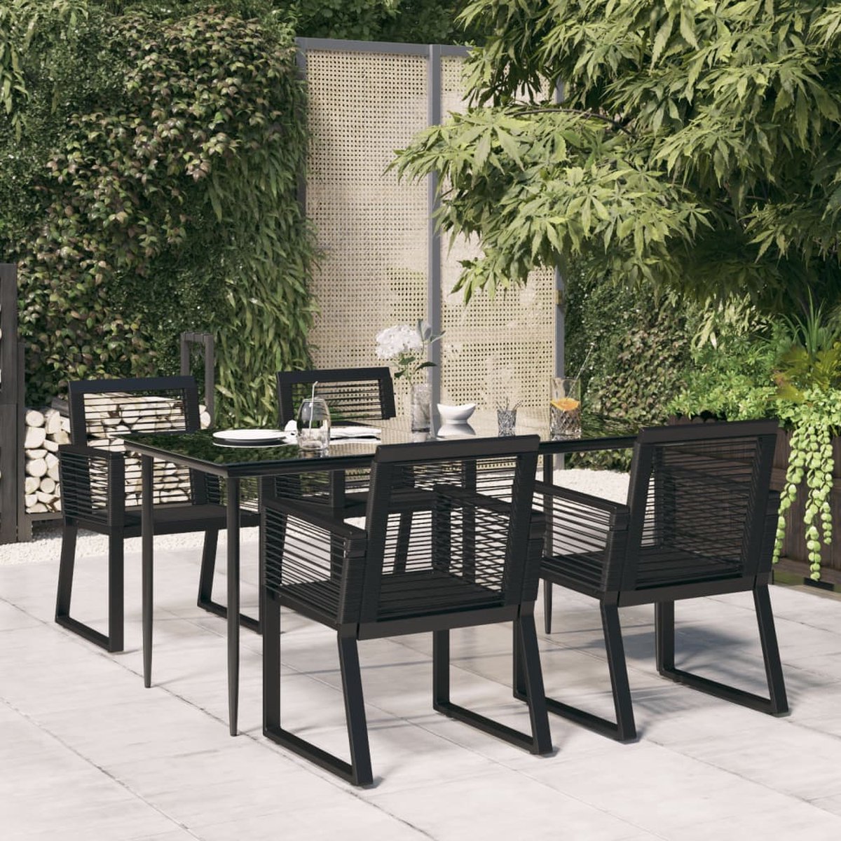 Vidaxl 5-delige Tuinset Pvc-rattan - Negro