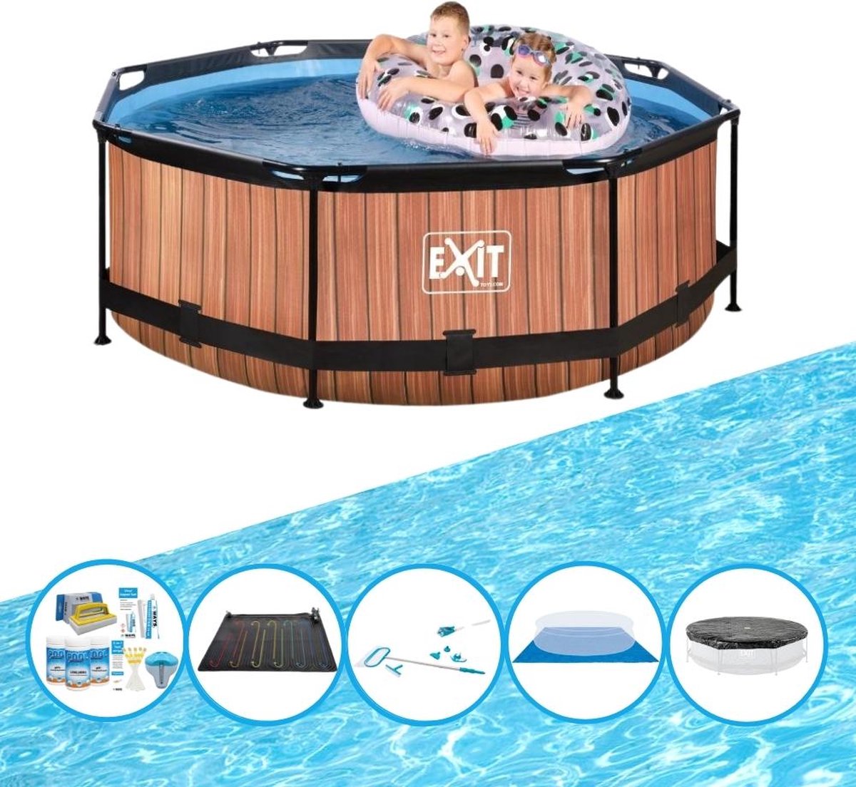 EXIT Toys Exit Zwembad Timber Style - Frame Pool ø244x76cm - Inclusief Bijbehorende Accessoires - Bruin
