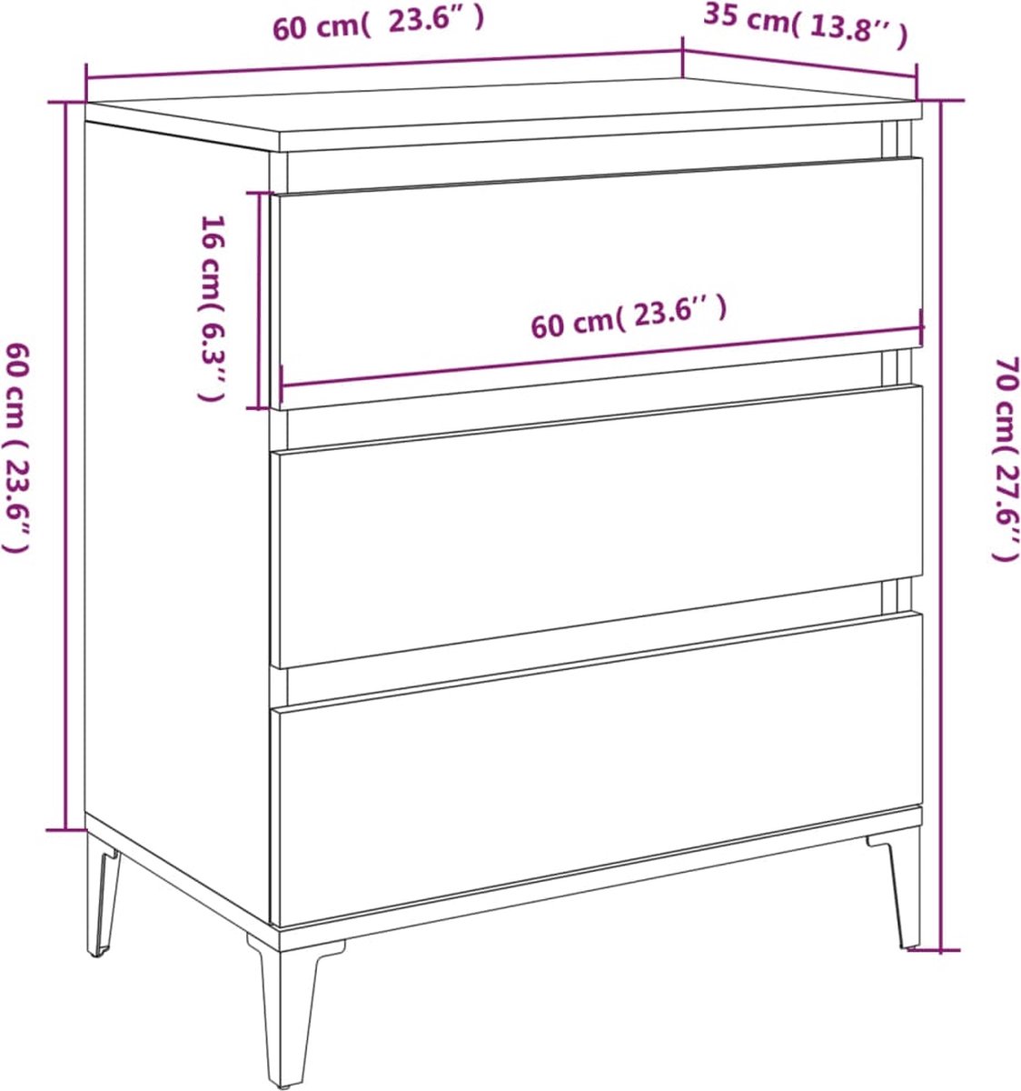 Vidaxl Dressoir 60x35x70 Cm Bewerkt Hout Beton - Grijs