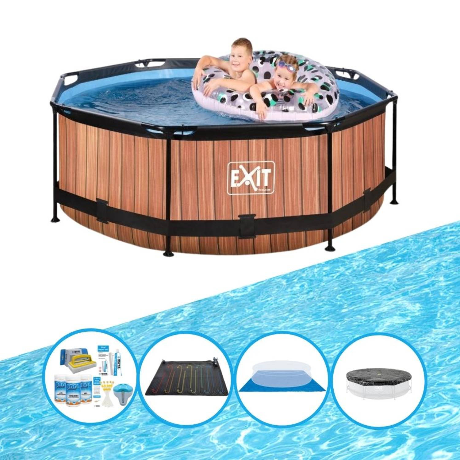 EXIT Toys Exit Zwembad Timber Style - Frame Pool ø244x76cm - Met Bijbehorende Accessoires - Bruin