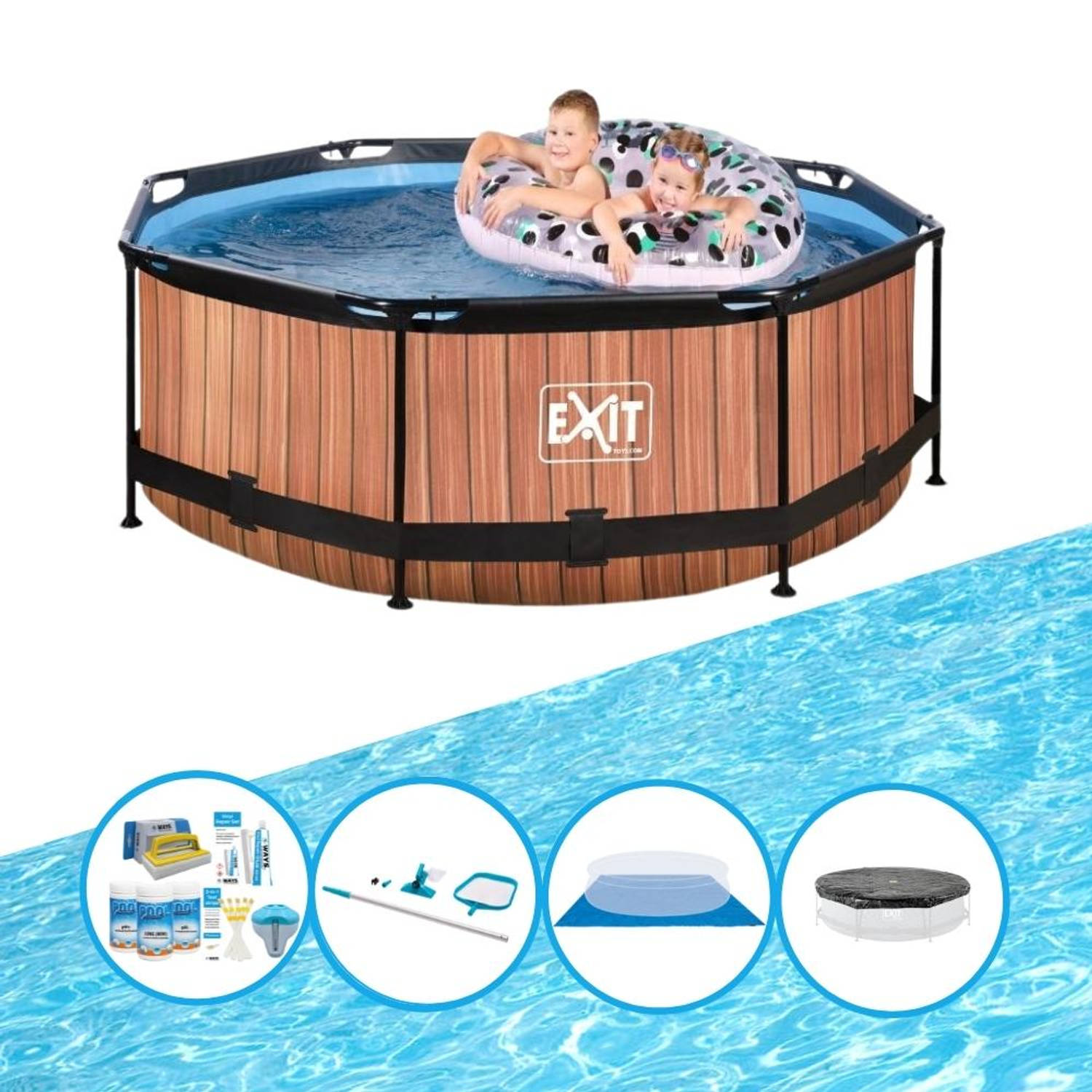 EXIT Toys Exit Zwembad Timber Style - Frame Pool ø244x76cm - Zwembadpakket - Bruin