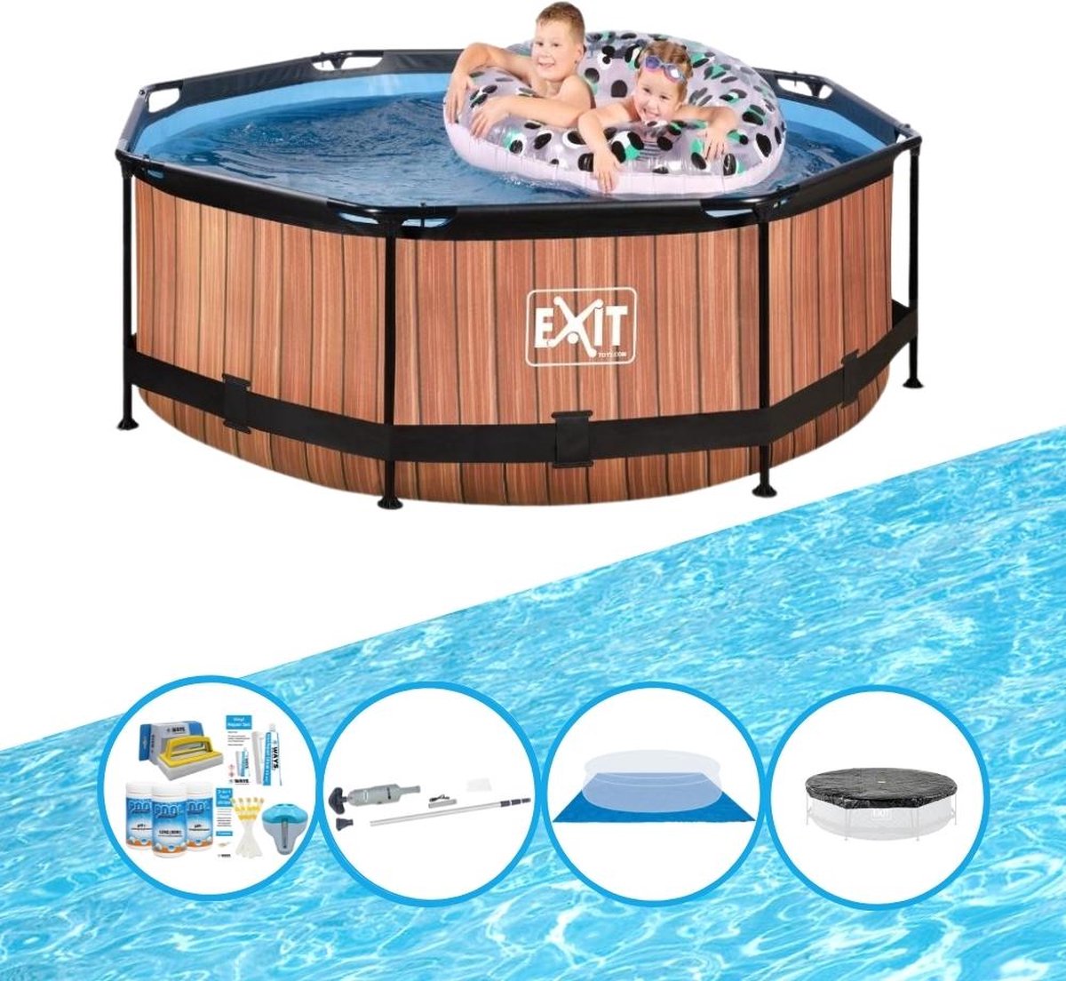 EXIT Toys Exit Zwembad Timber Style - Frame Pool ø244x76cm - Complete Zwembadset - Bruin