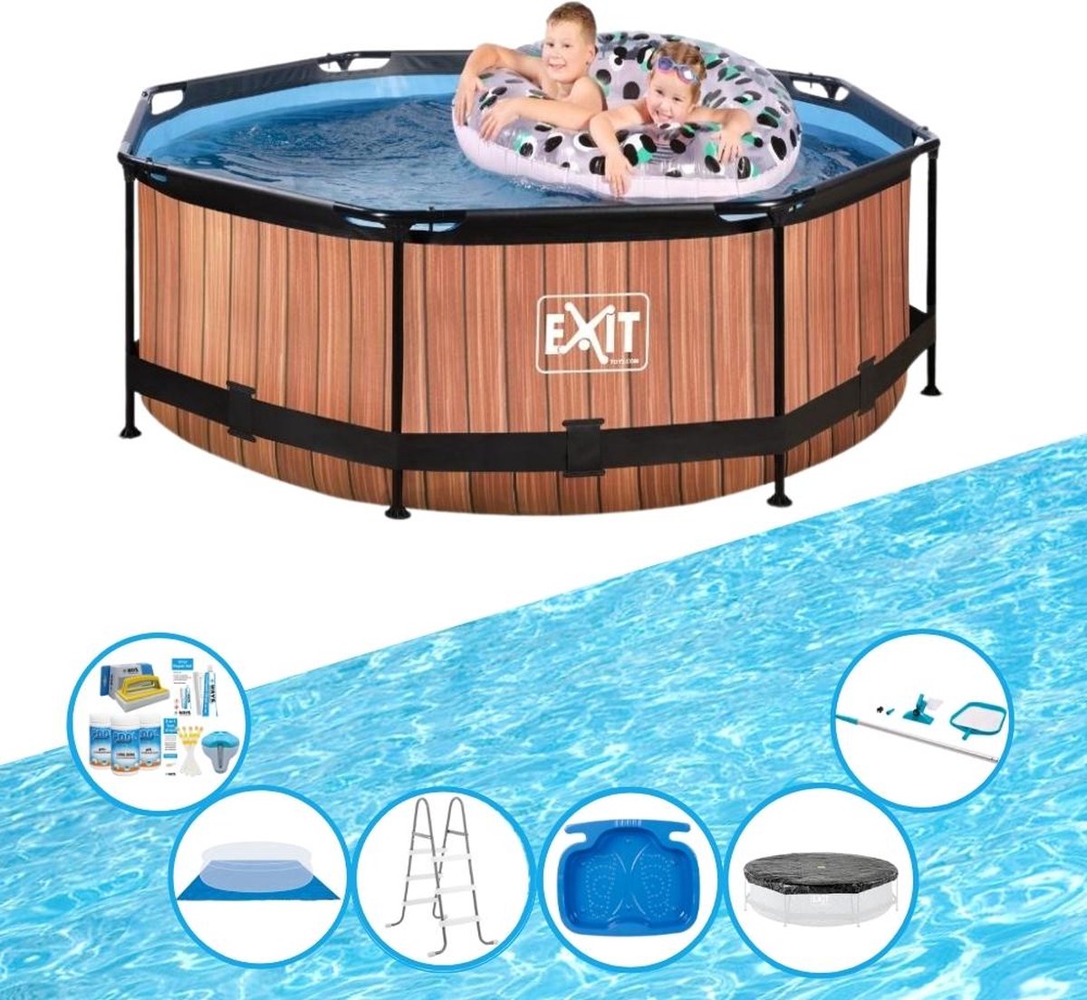 EXIT Toys Exit Zwembad Timber Style - Frame Pool ø244x76cm - Met Toebehoren - Bruin