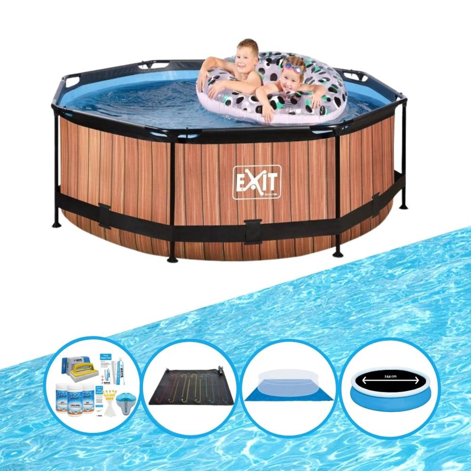EXIT Toys Exit Zwembad Timber Style - Frame Pool ø244x76cm - Combi Deal - Bruin