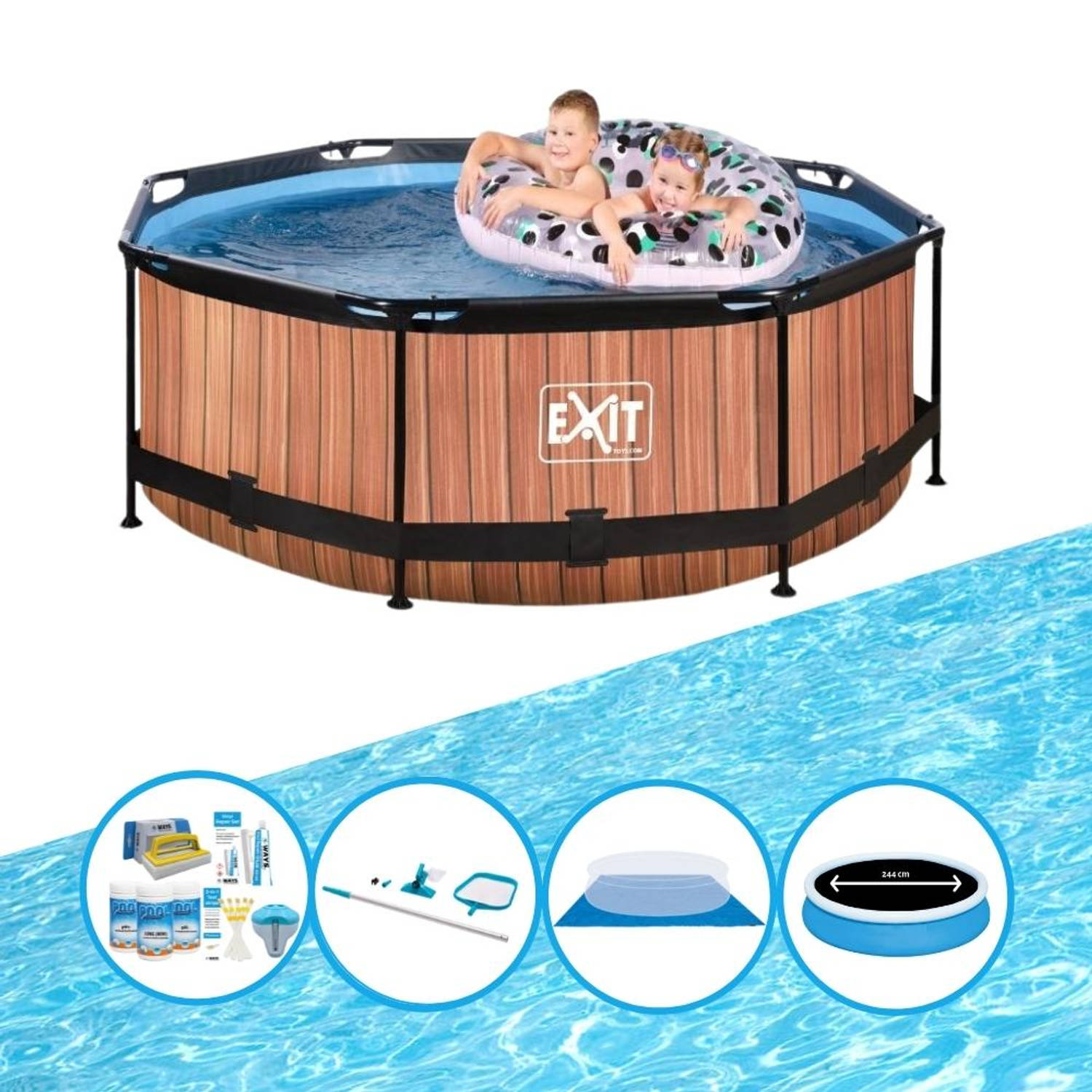 EXIT Toys Exit Zwembad Timber Style - Frame Pool ø244x76cm - Zwembad Deal - Bruin