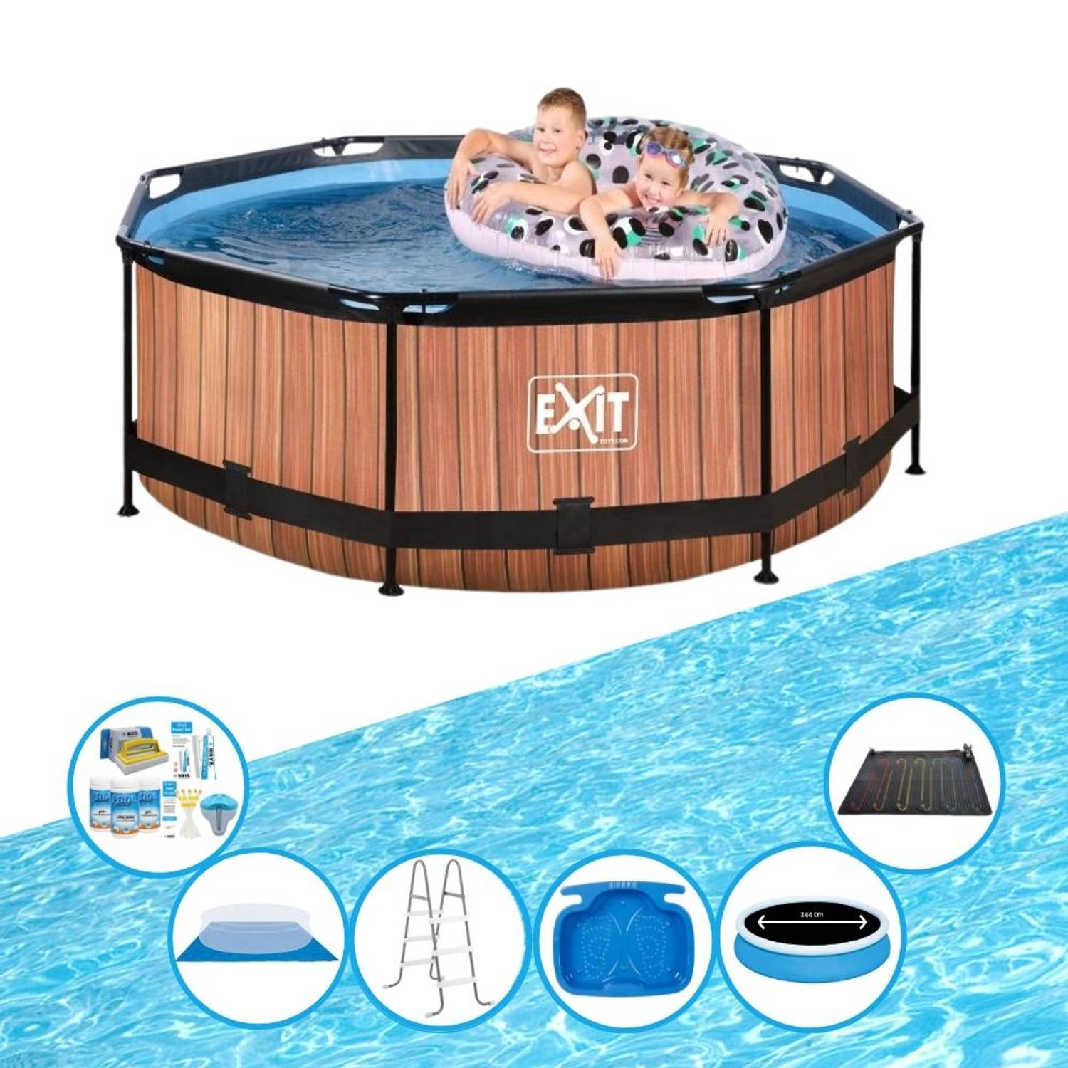 EXIT Toys Exit Zwembad Timber Style - Frame Pool ø244x76cm - Plus Toebehoren - Bruin