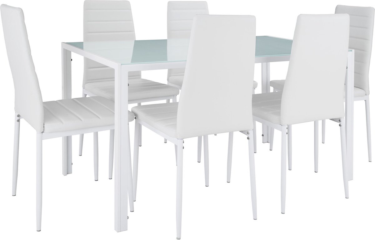 Tectake - Eetkamergroep Berlin 6 Stoelen En 1 Tafel - Wit - 404382