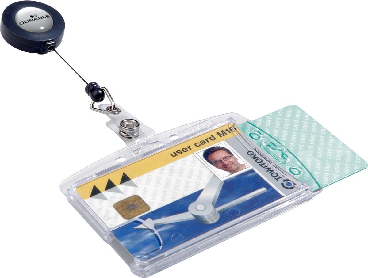 Huismerk Durable Kaarthouder - 8,5 X 5,4 Cm - Inclusief Badge Reel - 10 Stuks
