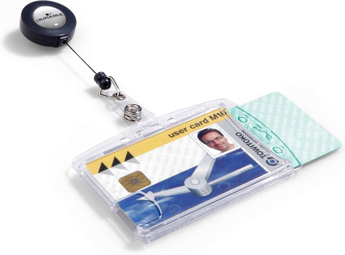 Huismerk Durable Kaarthouder - 8,5 X 5,4 Cm - Inclusief Badge Reel - 10 Stuks