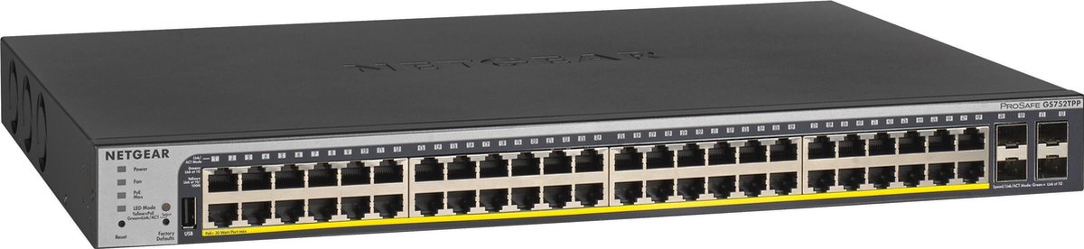 Netgear GS752TPP Managed L2/L3/L4 Gigabit Ethernet (10/100/1000) 1U Power over Ethernet (PoE) - Zwart