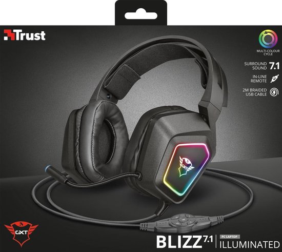 Trust GXT 450 Blizz RGB 7.1 Surround Gaming Headset - Zwart