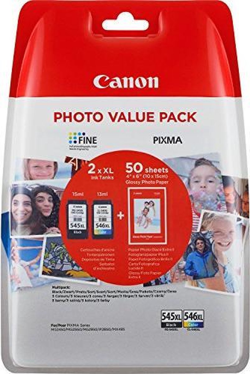 Canon PG545XL/CL546XL + GP-501 Fotopapier - Negro