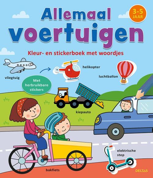 Kleur- en stickerboek met woordjes - Allemaal voertuigen (3-5 j.)