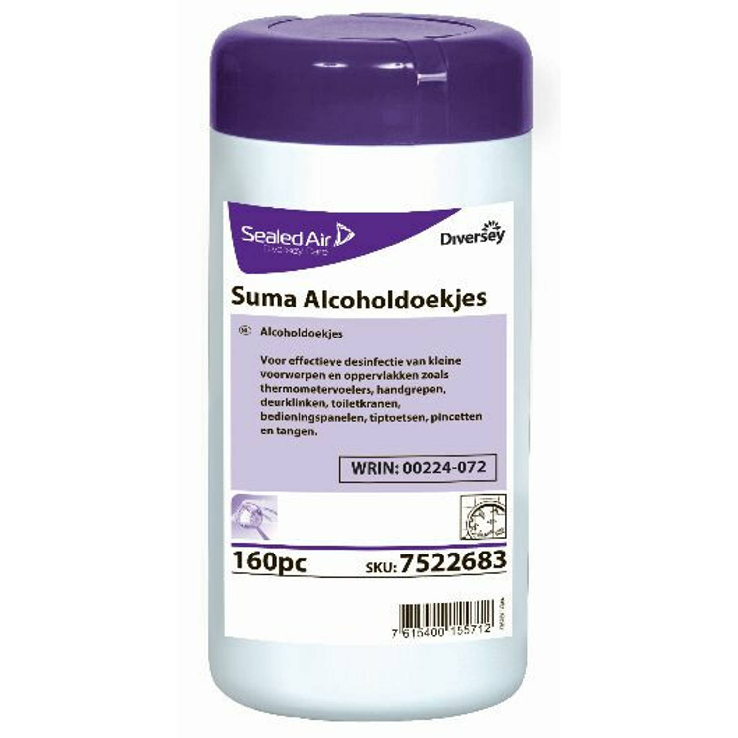 Huismerk Diversey Suma Alcoholdoekjes 160st A 14x14cm