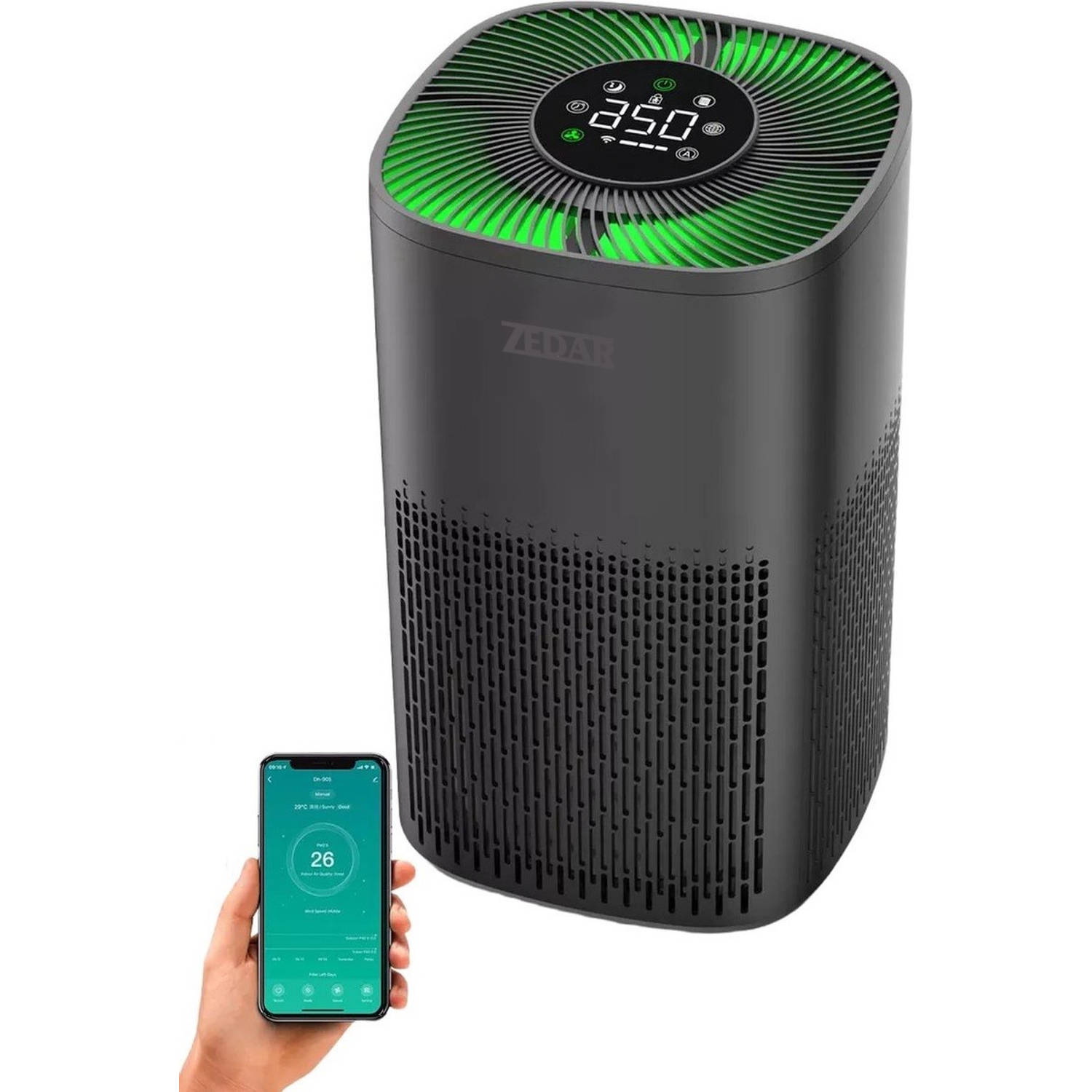 Luchtreiniger / Air Purifier Met App En Hepa 13 Filter + Koolstoffilter - Zedar L600 - Zwart