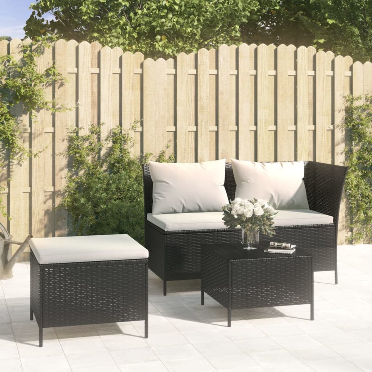 Vidaxl 3-delige Loungeset Met Kussens Poly Rattan - Zwart