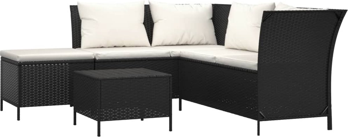 Vidaxl 4-delige Loungeset Met Kussens Poly Rattan - Zwart