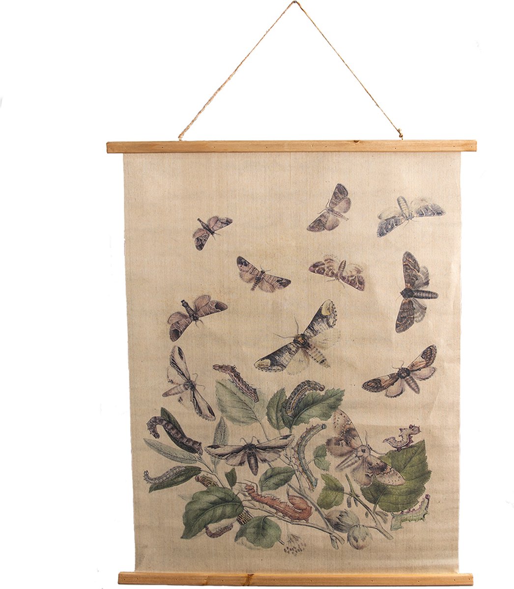 Clayre & Eef Wandkleed 80x100 Cm Hout Textiel Rechthoek Vlinders Wanddoek Wandhanger Wandkaart - Beige