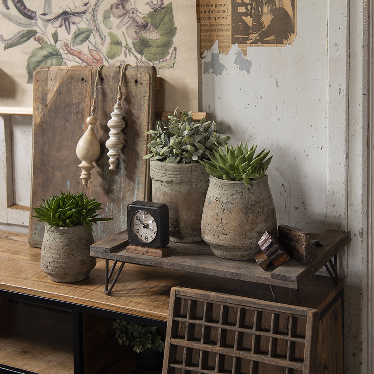 Clayre & Eef Wandkleed 80x100 Cm Hout Textiel Rechthoek Vlinders Wanddoek Wandhanger Wandkaart - Beige