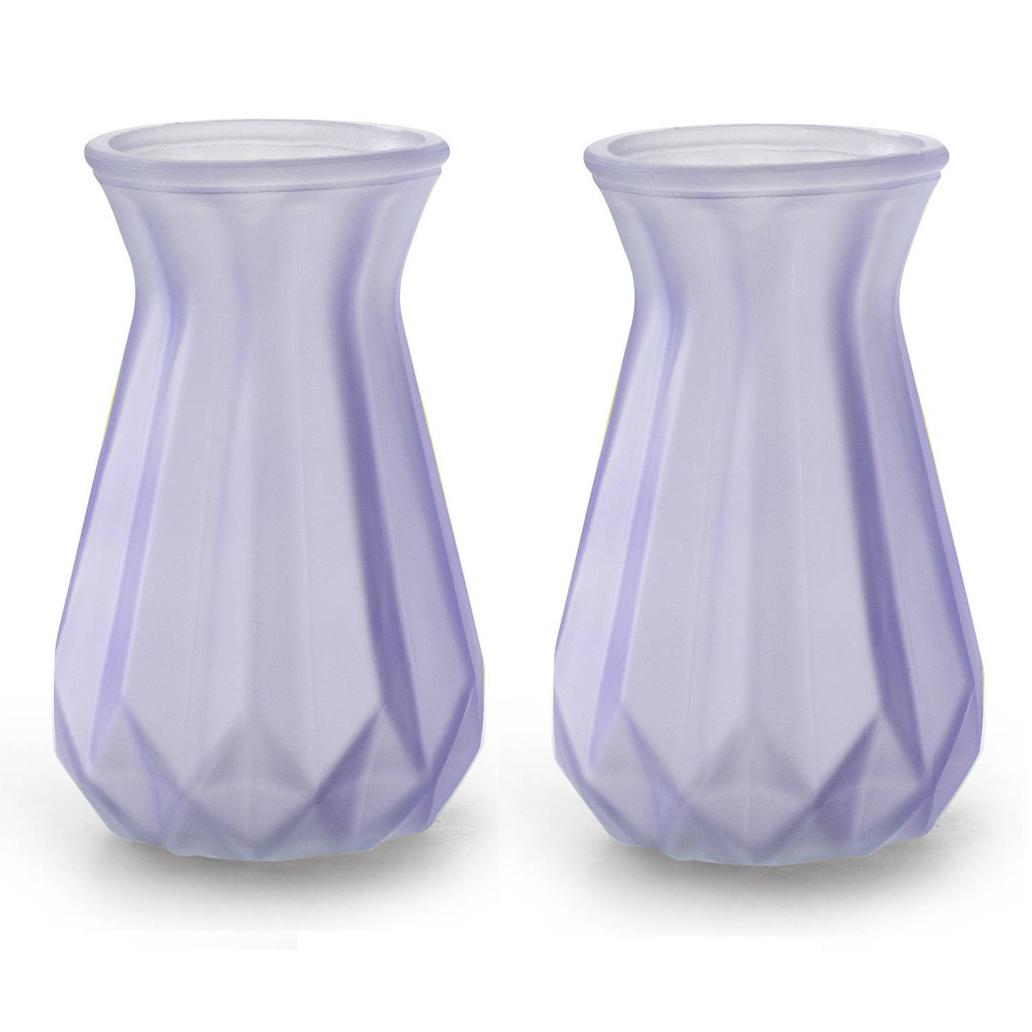 2x Stuks Bloemenvazen - Lila/transparant Glas - H15 X D10 Cm - Vazen - Paars