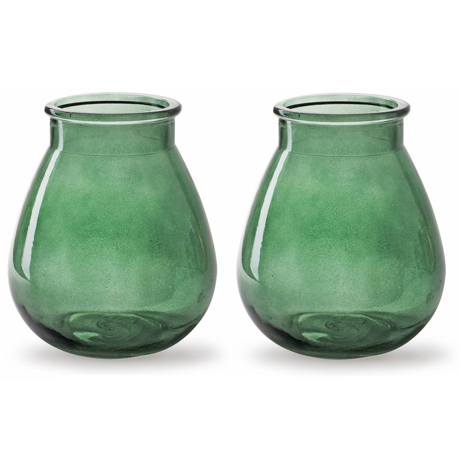 2x Stuks Bloemenvazen Druppel Vorm Type - Mistic/transparant Glas - H17 X D14 Cm - Vazen - Groen