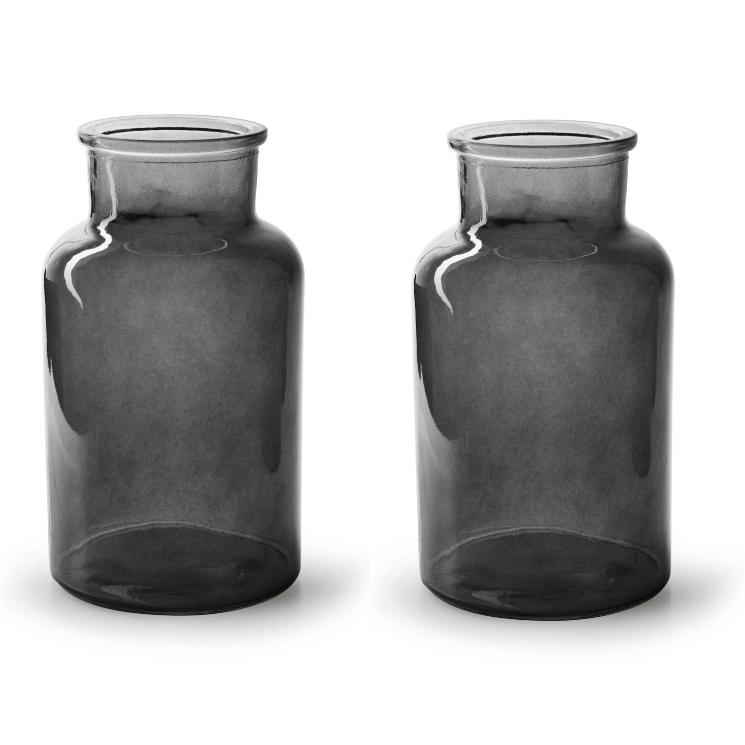 2x Stuks Bloemenvazen - Smoke/transparant Glas - H26 X D14 Cm - Vazen - Grijs