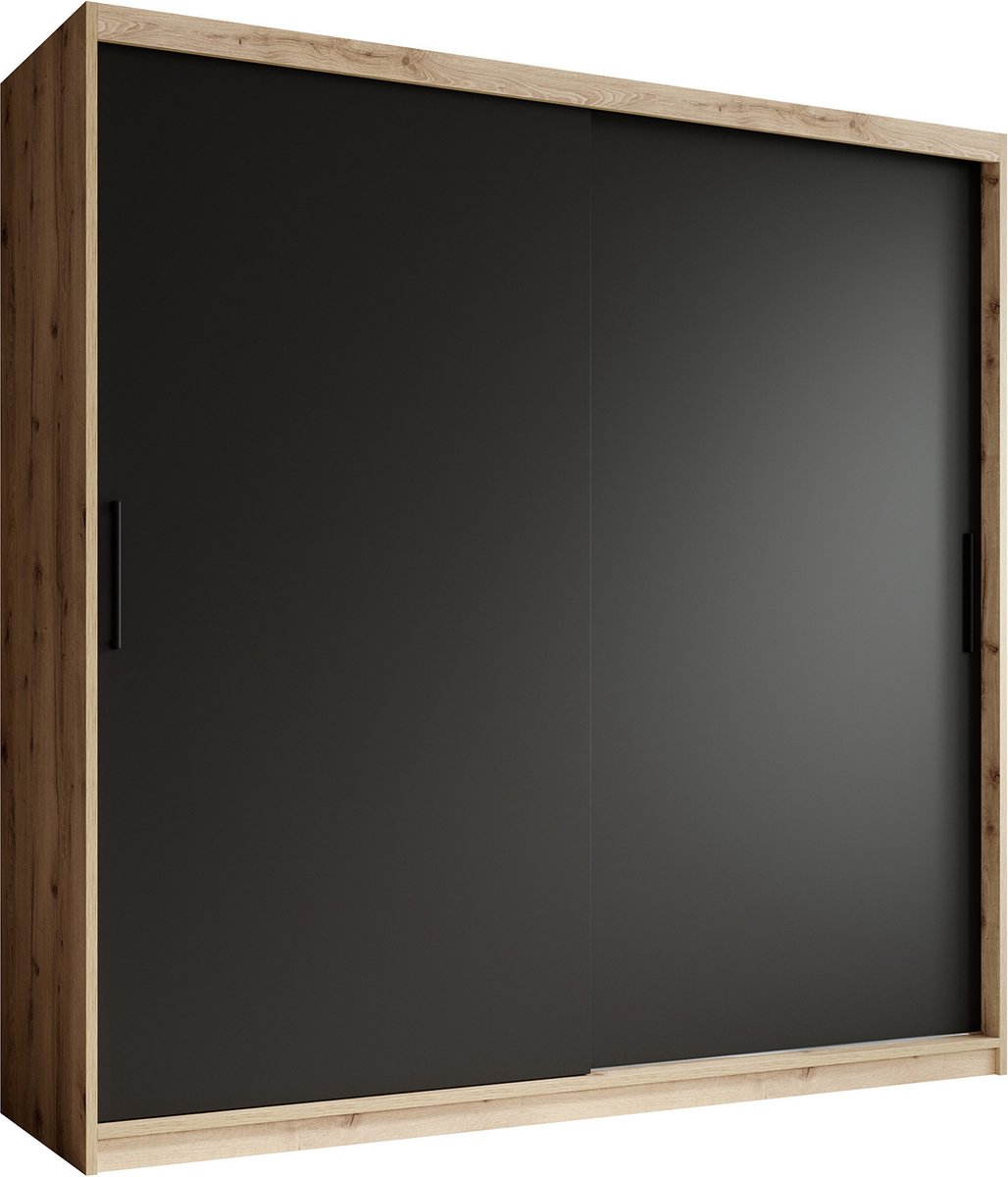 Meubella - Kledingkast Luxor - Zwart - Eiken - 200 Cm