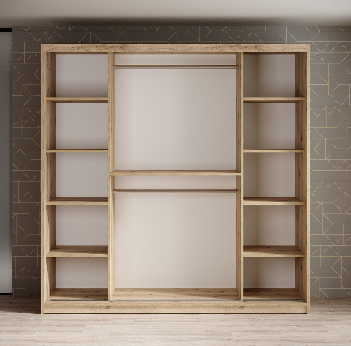 Meubella - Kledingkast Luxor - Zwart - Eiken - 200 Cm