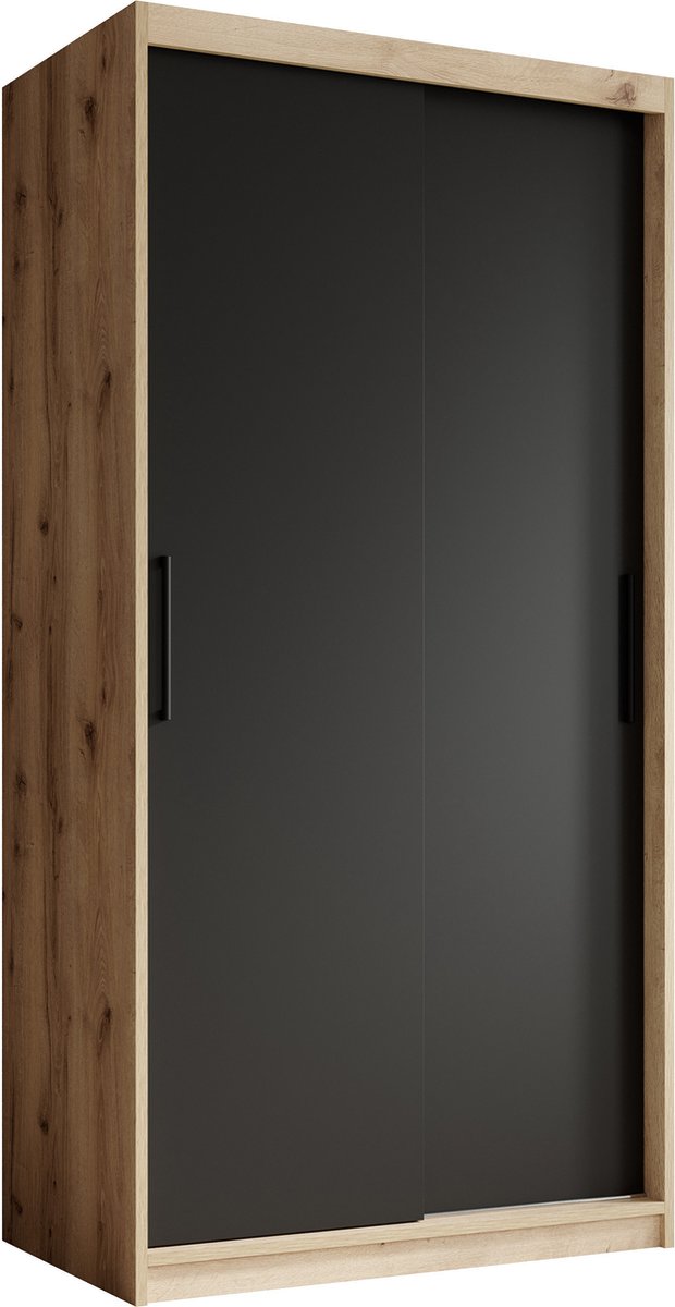 Meubella - Kledingkast Luxor - Zwart - Eiken - 100 Cm