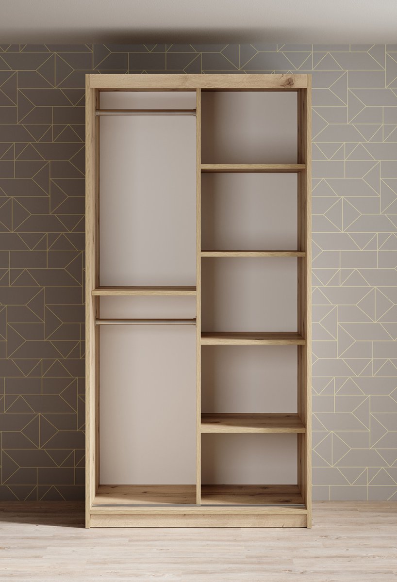 Meubella - Kledingkast Luxor - Zwart - Eiken - 100 Cm