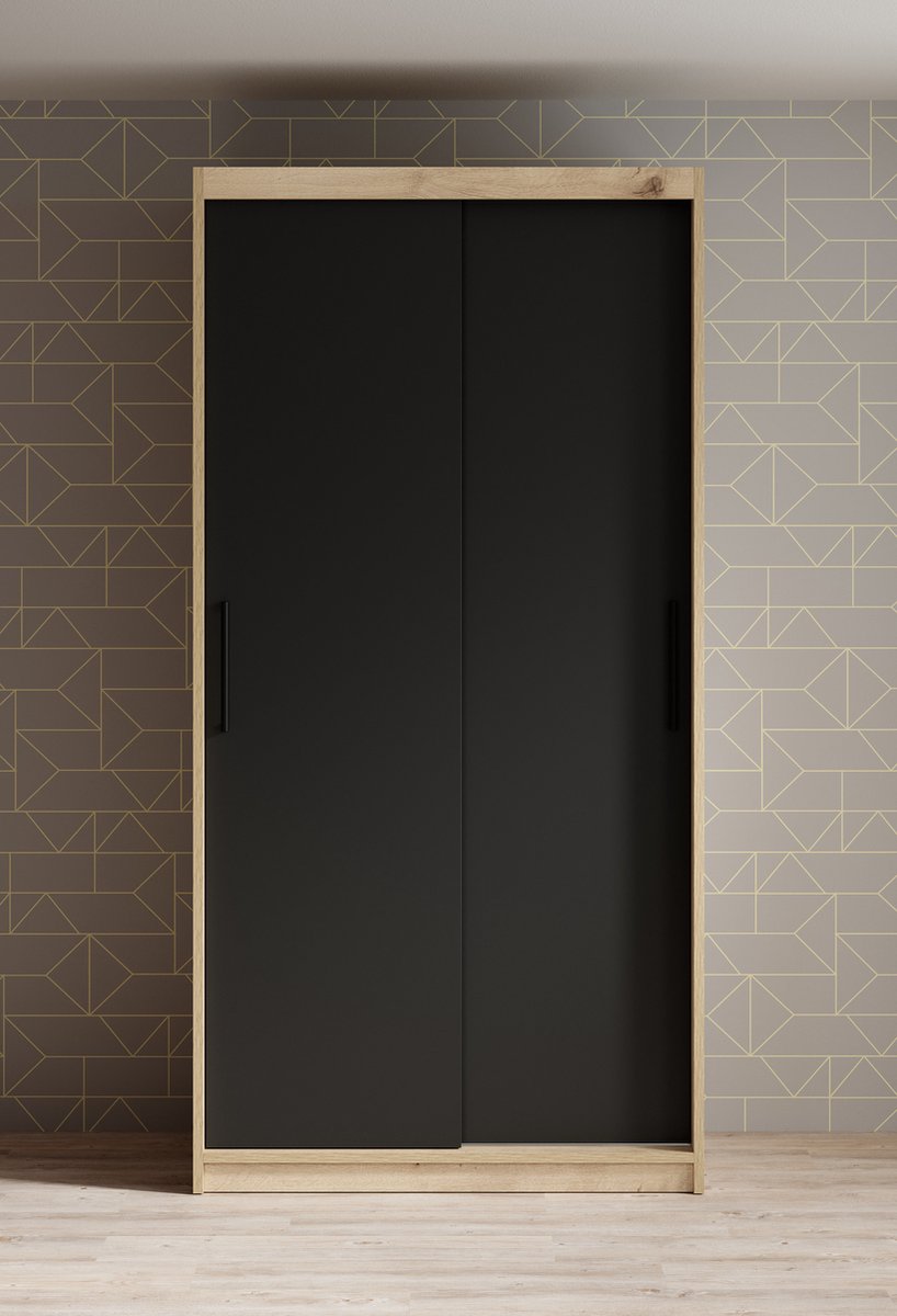 Meubella - Kledingkast Luxor - Zwart - Eiken - 100 Cm